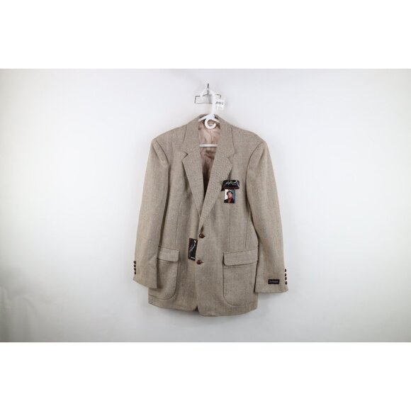 Deadstock Vtg 70s 80s Streetwear Mens 42R Wool Herringbone Blazer Suit Jacket